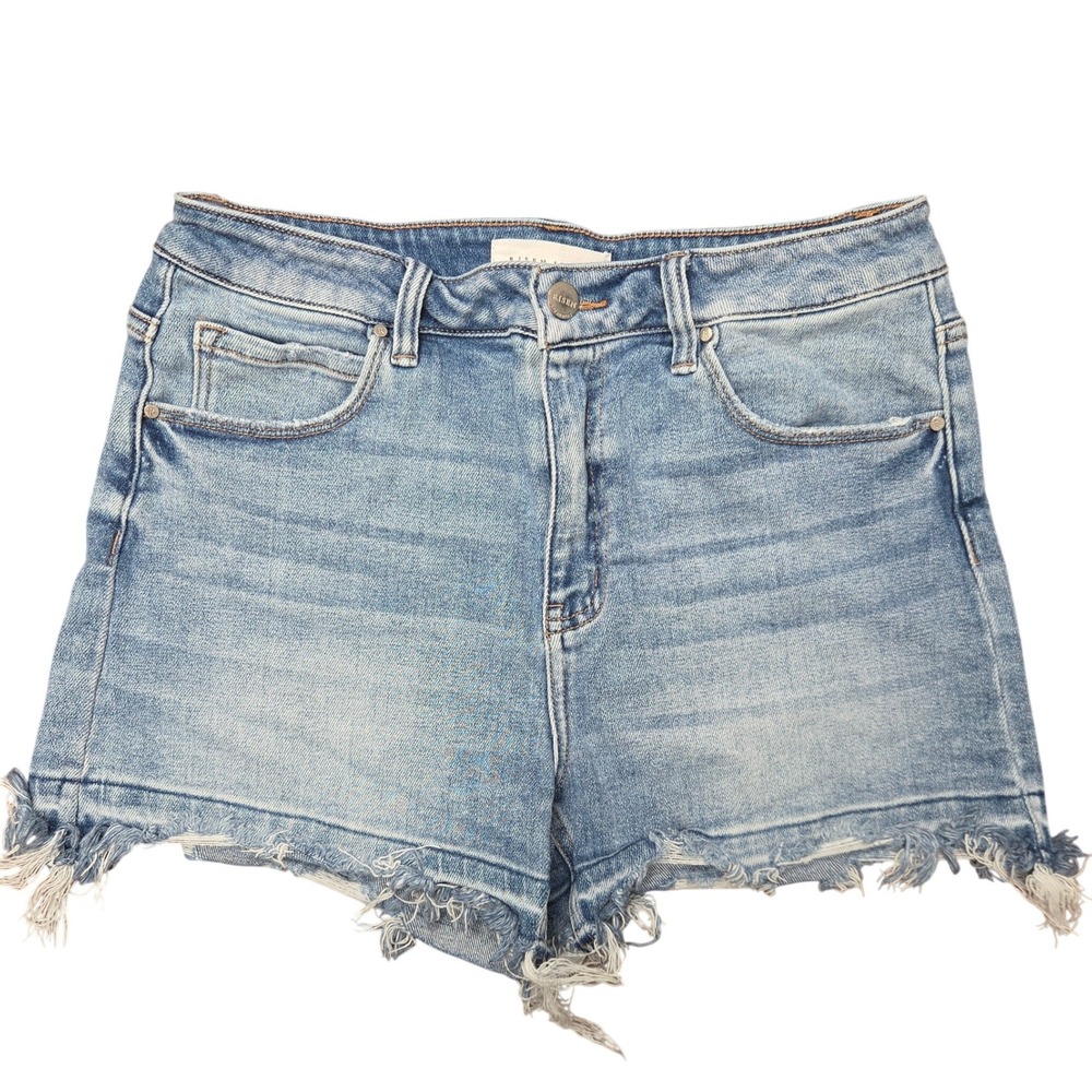 Risen Jeans Denim Shorts Womens L Blue Distressed High Rise Boho Festival Retro